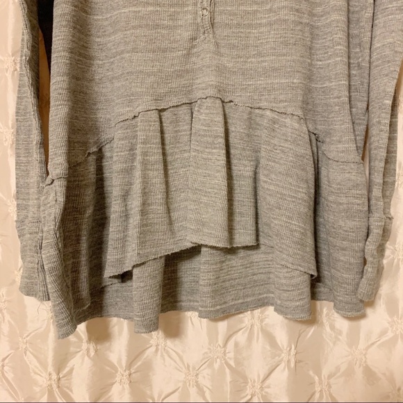 Free People Coastline Gray Thermal Peplum Top Waffle Knit Henley Long Sleeve - Picture 4 of 11